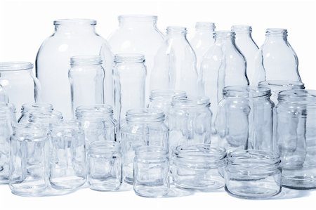 simsearch:400-05288931,k - Empty glass jars and bottles, isolated on white background Foto de stock - Super Valor sin royalties y Suscripción, Código: 400-03976349