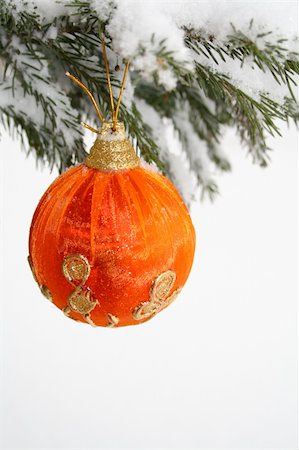 simsearch:400-06477568,k - Red Christmas Ball on Pine Branch isolated Stock Photo - Budget Royalty-Free & Subscription, Code: 400-03976689