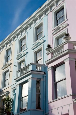Soft coloured facades of large houses in London's wealthy neighbourhood Notting Hill. Stock Photo - Budget Royalty-Free & Subscription, Code: 400-03976747