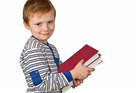 simsearch:400-08429355,k - Young boy holding books isolated on white Photographie de stock - Aubaine LD & Abonnement, Code: 400-03977526