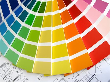 painter palette photography - Color samples for selection with house plan on background Stock Photo - Budget Royalty-Free & Subscription, Code: 400-03978337