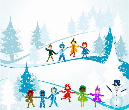 simsearch:400-03947703,k - children playing in a winter landscape; Christmas illustration Fotografie stock - Microstock e Abbonamento, Codice: 400-03970060