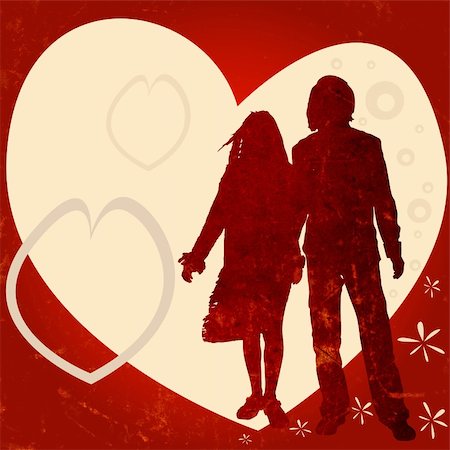 illustration with couple silhouettes on a retro background Stock Photo - Budget Royalty-Free & Subscription, Code: 400-03971201