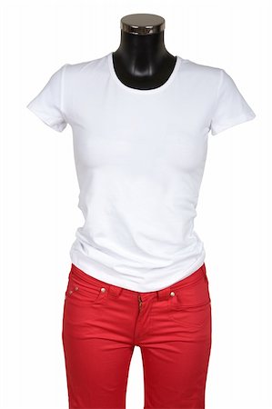 White T-short and red jeans on a white background Fotografie stock - Microstock e Abbonamento, Codice: 400-03971609