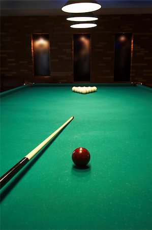 Red sphere on a billiard table in a night club Stock Photo - Budget Royalty-Free & Subscription, Code: 400-03971688