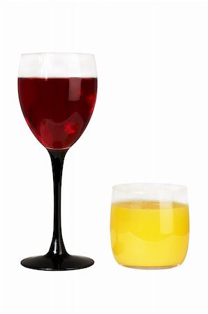 simsearch:649-07065064,k - Glass with wine and a glass with juice on a white background Photographie de stock - Aubaine LD & Abonnement, Code: 400-03971814