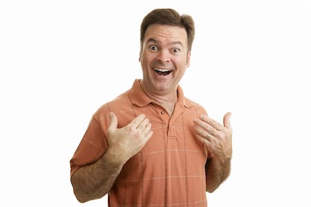 simsearch:400-03952911,k - Average guy looking very excited and surprised as though he has just won something.  Isolated on white. Stock Photo - Budget Royalty-Free & Subscription, Code: 400-03972304