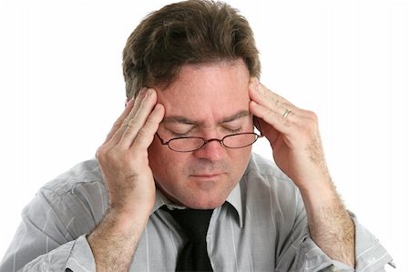 simsearch:400-03972278,k - Businessman with a headache rubbing his temples in pain.  Isolated on white. Stock Photo - Budget Royalty-Free & Subscription, Code: 400-03972320