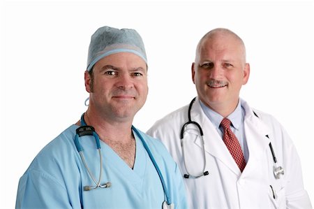 Two friendly doctors isolated on white. Stock Photo - Budget Royalty-Free & Subscription, Code: 400-03972416