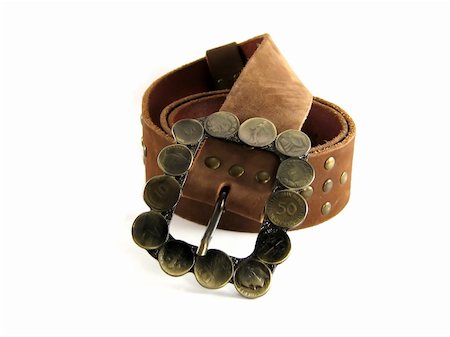 brown leather belt with coins on its buckle Stock Photo - Budget Royalty-Free & Subscription, Code: 400-03972689