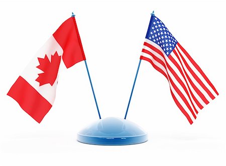 National flags of USA and Canada isolated 3d illustration Stock Photo - Budget Royalty-Free & Subscription, Code: 400-03972701