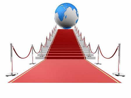 3d rendered illustration of a red carpet on stairs with barriers and a globe Stock Photo - Budget Royalty-Free & Subscription, Code: 400-03973305