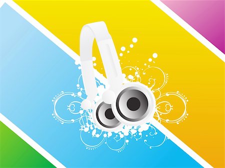 simsearch:400-08166117,k - Dj's steroe headphones on a grunge floral vector illustration background Stock Photo - Budget Royalty-Free & Subscription, Code: 400-03984350