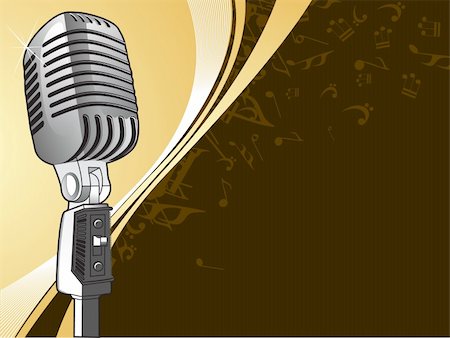 rock music clip art - A microphone with music notes and floral design. Editable colors Stock Photo - Budget Royalty-Free & Subscription, Code: 400-03984366