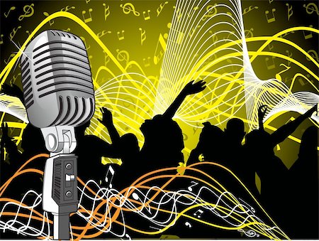 rock music clip art - A microphone with music notes and floral design. Editable colors Stock Photo - Budget Royalty-Free & Subscription, Code: 400-03984363