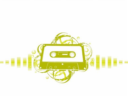 vector illustration of audio tape cassette isolated on grunge musical beats Stock Photo - Budget Royalty-Free & Subscription, Code: 400-03984926