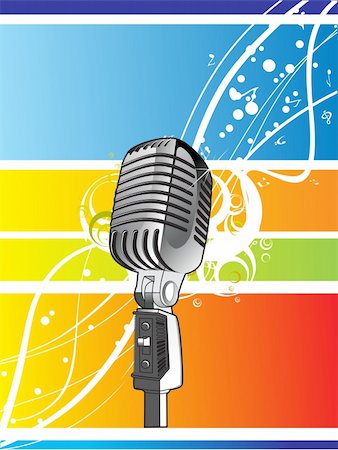 simsearch:400-04046708,k - vector illustration of speakers, microphone, guitar, turntable, cassette on abstract musical backgrround Fotografie stock - Microstock e Abbonamento, Codice: 400-03984940