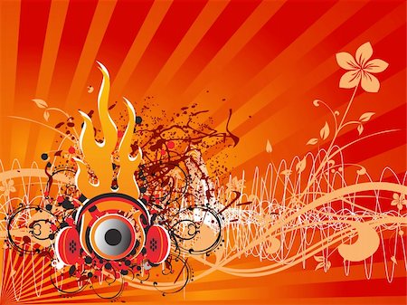 simsearch:400-04717642,k - Dj's steroe headphones on a grunge floral vector illustration background Stockbilder - Microstock & Abonnement, Bildnummer: 400-03984967