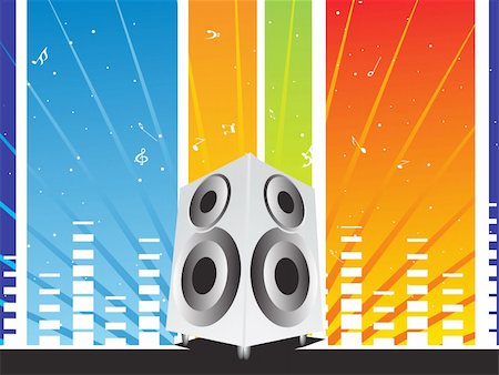 simsearch:400-05183914,k - vector illustration of speakers, microphone, guitar, turntable, cassette on abstract musical backgrround Fotografie stock - Microstock e Abbonamento, Codice: 400-03985044