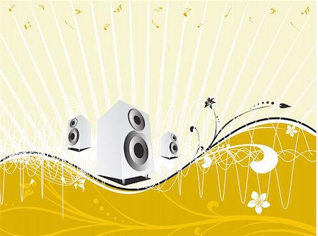 simsearch:400-05186874,k - vector illustration of loudspeakers, microphone, turntable on musical background Stockbilder - Microstock & Abonnement, Bildnummer: 400-03985046