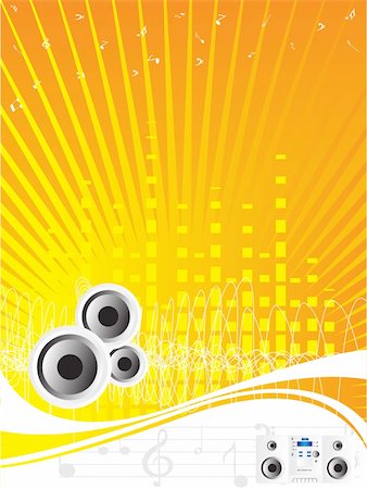 simsearch:400-05183914,k - vector illustration of loudspeakers, microphone, turntable on musical background Fotografie stock - Microstock e Abbonamento, Codice: 400-03985048