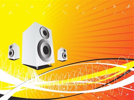 simsearch:400-05183914,k - vector illustration of loudspeakers, microphone, turntable on musical background Fotografie stock - Microstock e Abbonamento, Codice: 400-03985049