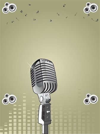 simsearch:400-04046708,k - vector illustration of loudspeakers, microphone, turntable on musical background Fotografie stock - Microstock e Abbonamento, Codice: 400-03985040