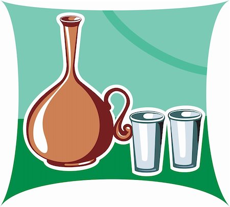 simsearch:400-03968646,k - Illustration of a clay pot and glasses in green background Stock Photo - Budget Royalty-Free & Subscription, Code: 400-03985735