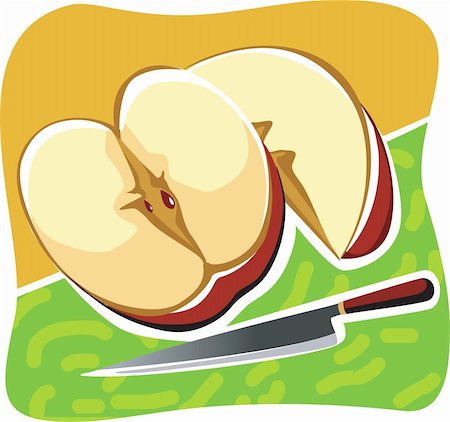 simsearch:400-05265200,k - Illustration of a sliced apple and knife in a table Photographie de stock - Aubaine LD & Abonnement, Code: 400-03985731
