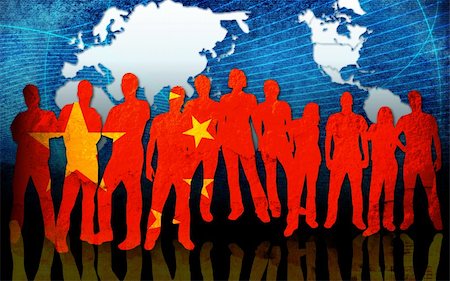 china flag style of people silhouettes Stock Photo - Budget Royalty-Free & Subscription, Code: 400-03986391