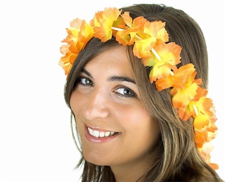 Beautiful girl with a flowers necklaces Photographie de stock - Aubaine LD & Abonnement, Code: 400-03986454