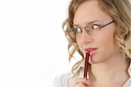 simsearch:400-04204809,k - woman with pen, separate on white Stock Photo - Budget Royalty-Free & Subscription, Code: 400-03986627