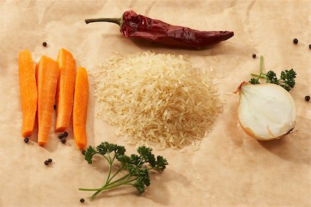 food ingredient: hill of rice and vegetables Stock Photo - Budget Royalty-Free & Subscription, Code: 400-03987167