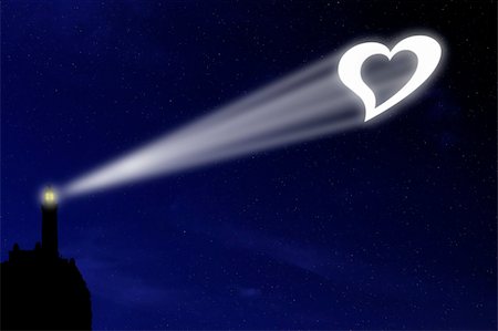 The love lighthouse projects a heart signal in the night deep blue sky, a sign for all lovers to celebrate their feeling Stock Photo - Budget Royalty-Free & Subscription, Code: 400-03987326