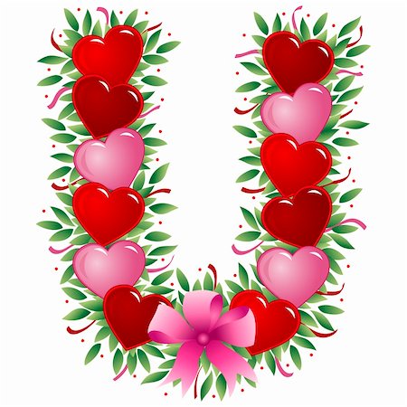 Letter U with heart, bow, ribbon and leaf Foto de stock - Super Valor sin royalties y Suscripción, Código: 400-03987828