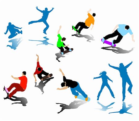 simsearch:400-08694289,k - colored silhouettes of skateboarders in action Stock Photo - Budget Royalty-Free & Subscription, Code: 400-03988044