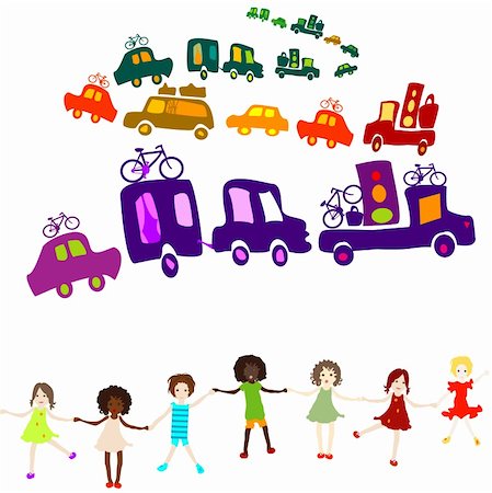 simsearch:400-04953342,k - cars caravan, Group of kids playing in a landscape Stock Photo - Budget Royalty-Free & Subscription, Code: 400-03988348