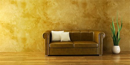 simsearch:400-03964208,k - 3d interior with modern couch and plant Stockbilder - Microstock & Abonnement, Bildnummer: 400-03988839
