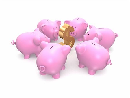 3d rendered illustration of some pink piggy banks and a golden dollar sign Stock Photo - Budget Royalty-Free & Subscription, Code: 400-03989072