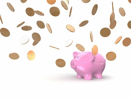3d rendered illustration of falling coins and a pink piggy Stock Photo - Budget Royalty-Free & Subscription, Code: 400-03989085