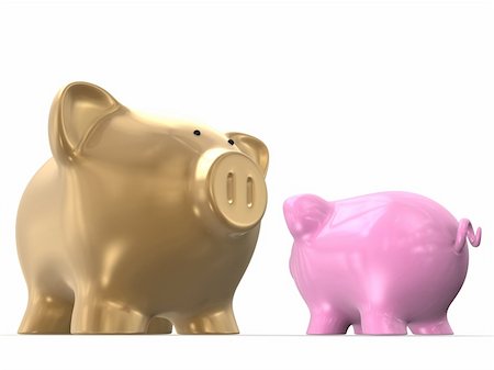 3d rendered illustration of a golden and a pink piggy bank Stock Photo - Budget Royalty-Free & Subscription, Code: 400-03989086