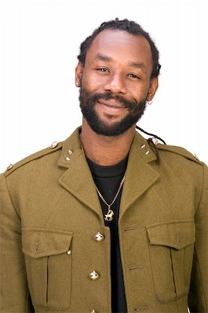 A Black man in a Army jacket isolated on a white background. Foto de stock - Super Valor sin royalties y Suscripción, Código: 400-03989136