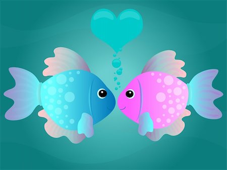 simsearch:400-05907297,k - Two cartoon fish kissing in an underwater scene with love theme. Stock Photo - Budget Royalty-Free & Subscription, Code: 400-03989276