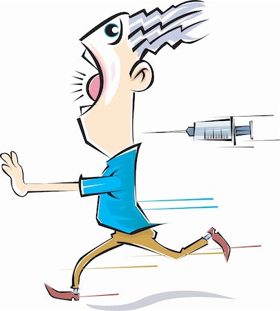 A man running away from a syringe injection. Stock Photo - Budget Royalty-Free & Subscription, Code: 400-03989703