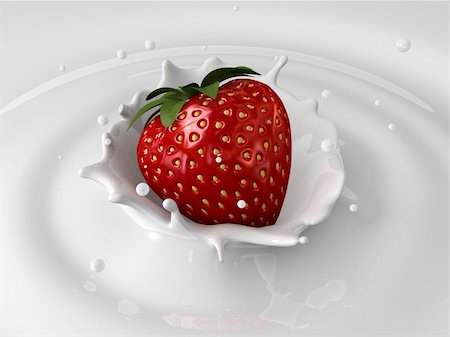 3d rendered illustration of milk with a strawberry Photographie de stock - Aubaine LD & Abonnement, Code: 400-03989803