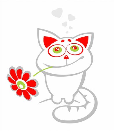 fun plant clip art - Stylized  happy cat with flower on a white background. Valentines illustration. Stock Photo - Budget Royalty-Free & Subscription, Code: 400-03989994