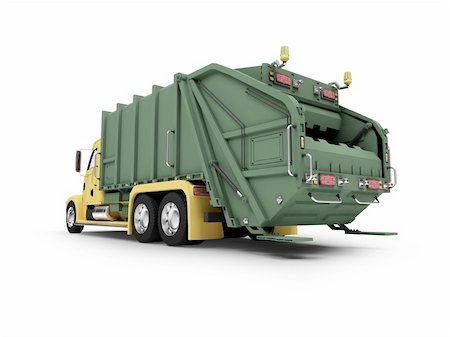 isolated trash dump car on white background Stock Photo - Budget Royalty-Free & Subscription, Code: 400-03983382