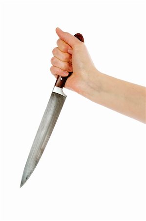 A female hand holding a large butcher  knife (in a stabbing grip)  isolated on white with clipping path. Stock Photo - Budget Royalty-Free & Subscription, Code: 400-03983602