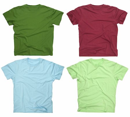 simsearch:400-05129248,k - Photograph of four blank t-shirts, burgundy, dark green, lime, and light blue.  Clipping path included.  Ready for your design or logo. Foto de stock - Super Valor sin royalties y Suscripción, Código: 400-03983851