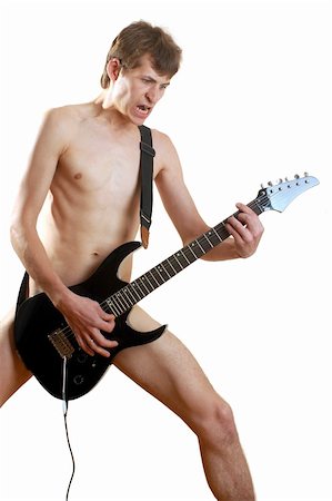 rocker guitarist - naked young guy with guitar, isolated on white Stock Photo - Budget Royalty-Free & Subscription, Code: 400-03994593